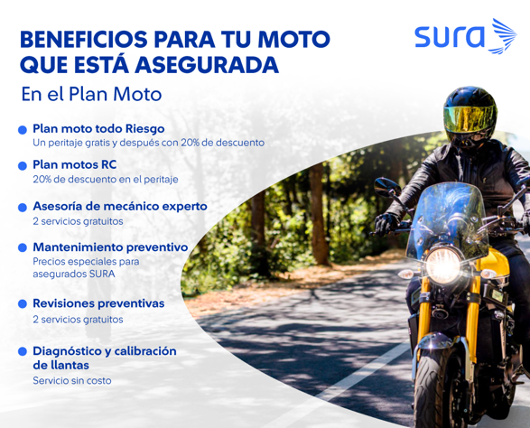 Beneficios SURA para tu moto asegurada en el Plan Moto